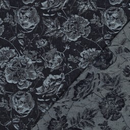 Tissu denim jacquard - Fleur bleu