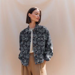 Tissu denim jacquard - Fleur bleu