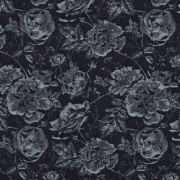 Tissu denim jacquard - Fleur bleu