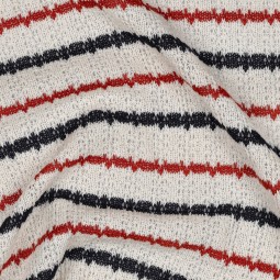 Tissu maille tricotée - Rayure bleu marine rouge