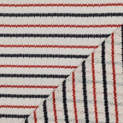 Tissu maille tricotée - Rayure bleu marine rouge