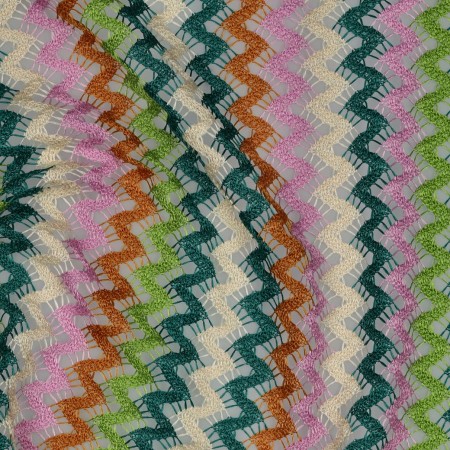 Tissu maille crocheté - zigzag multicolore