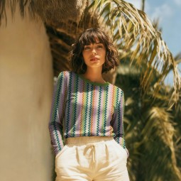 Tissu maille crocheté - zigzag multicolore