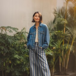 Tissu denim - Rayures camel