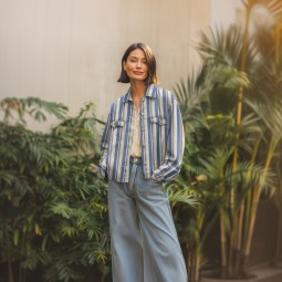 Tissu denim - Rayures camel