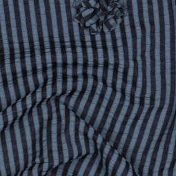 Tissu viscose - Rayures fleurs bleu marine