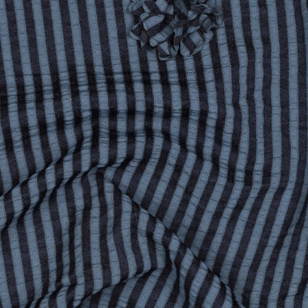 Tissu viscose - Rayures fleurs bleu marine