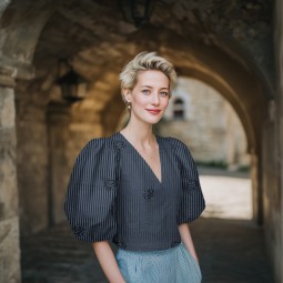 Tissu viscose - Rayures fleurs bleu marine