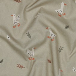 Tissu popeline - Animaux de la ferme sauge