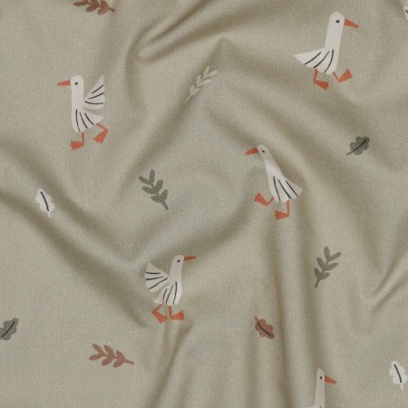 Tissu popeline - Animaux de la ferme sauge