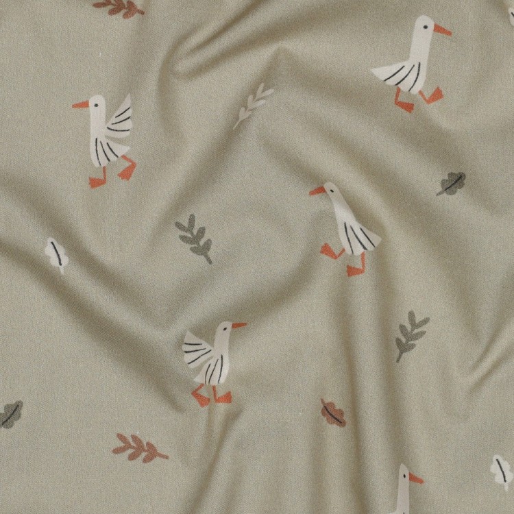 Tissu popeline - Animaux de la ferme sauge