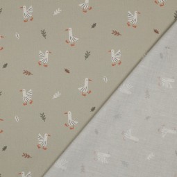 Tissu popeline - Animaux de la ferme sauge