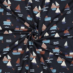 Tissu jersey - Bateaux bleu