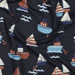 Tissu jersey - Bateaux bleu