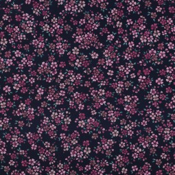 Tissu popeline - Floraison bleu marine