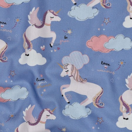 Tissu popeline - Licorne bleu