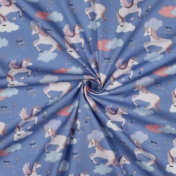 Tissu popeline - Licorne bleu