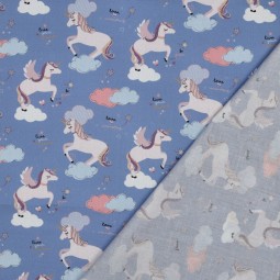 Tissu popeline - Licorne bleu