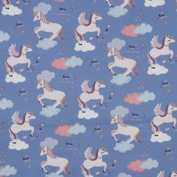 Tissu popeline - Licorne bleu