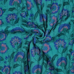 Tissu coton matelassé - Indien bleu rose