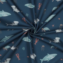 Tissu popeline - Fonds marins