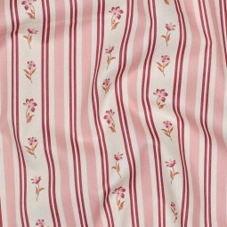 Tissu popeline - Fleur rayure rose