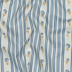 Tissu popeline - Fleur rayure bleu