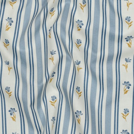 Tissu popeline - Fleur rayure bleu