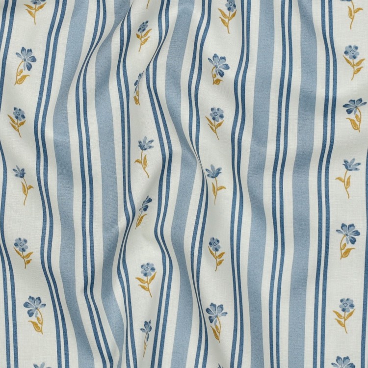 Tissu popeline - Fleur rayure bleu