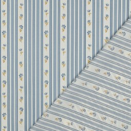 Tissu popeline - Fleur rayure bleu