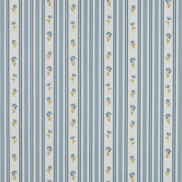 Tissu popeline - Fleur rayure bleu