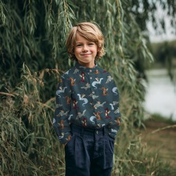 Tissu popeline - Dragon pétrole