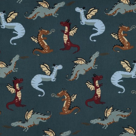 Tissu popeline - Dragon pétrole