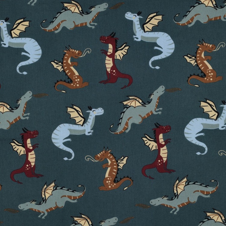 Tissu popeline - Dragon pétrole