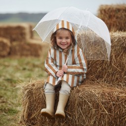 Tissu déperlant - Toile imper rayé marron blanc