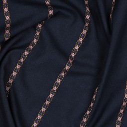 Tissu coton - rayures brodées bleu marine