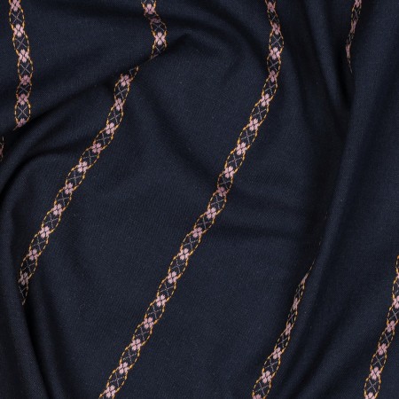 Tissu coton - rayures brodées bleu marine