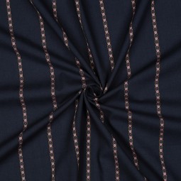 Tissu coton - rayures brodées bleu marine
