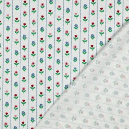 Tissu jersey côtelé - Rayures fleurs