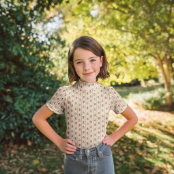 Tissu jersey côtelé - Rayures fleurs