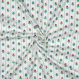 Tissu jersey côtelé - Rayures fleurs