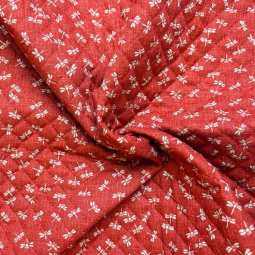 Tissu matelassé japonais - Kurenai libellule rouge
