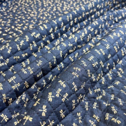 Tissu matelassé japonais - Kurenai libellule bleu
