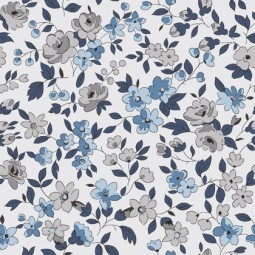 Tissu coton - Léonie ivoire bleu