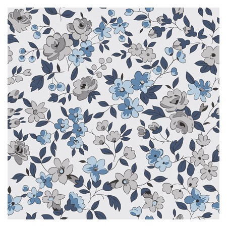 Tissu coton - Léonie ivoire bleu