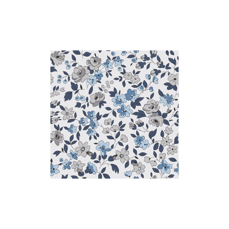 Tissu coton - Léonie ivoire bleu