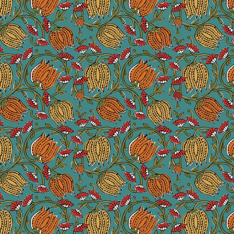 Tissu cretonne - Chaï bleu