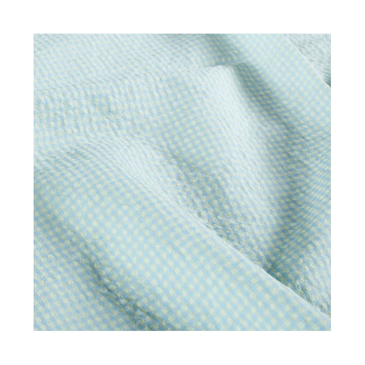 Tissu seersucker - Mini vichy bleu clair
