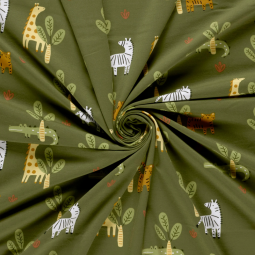 Tissu jersey - Girafes vert kaki