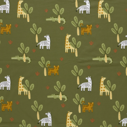 Tissu jersey - Girafes vert kaki